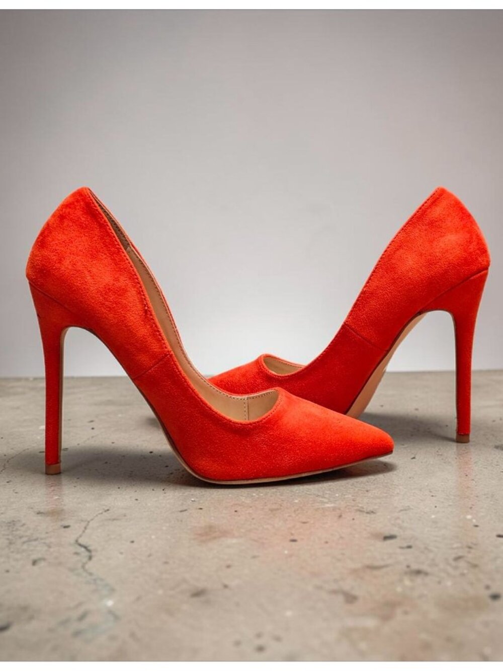 Orange Faux Suede Pointed-Toe Stiletto Heels Womens
